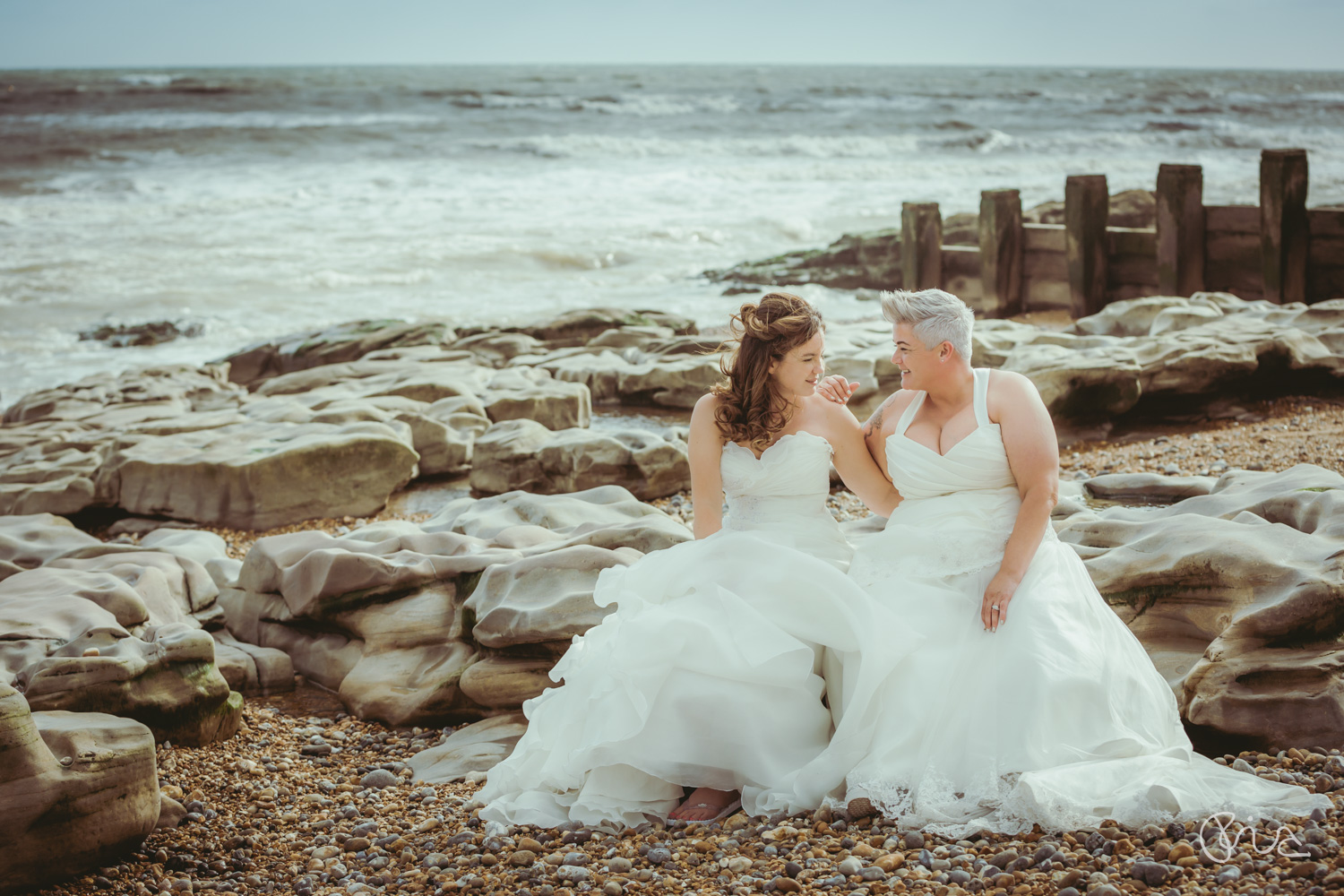 Bride and bride on Hastings beach