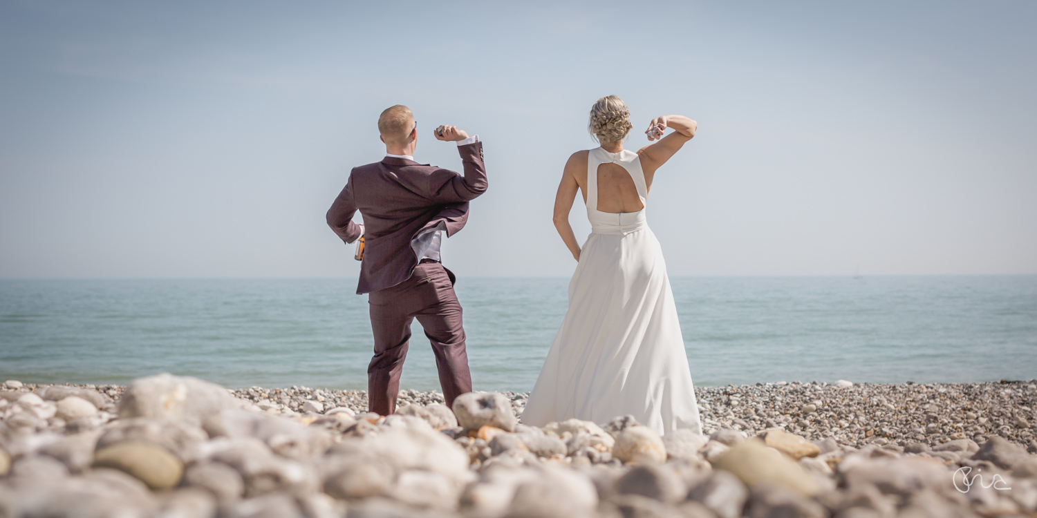 Eastbourne wedding couple image on the beach