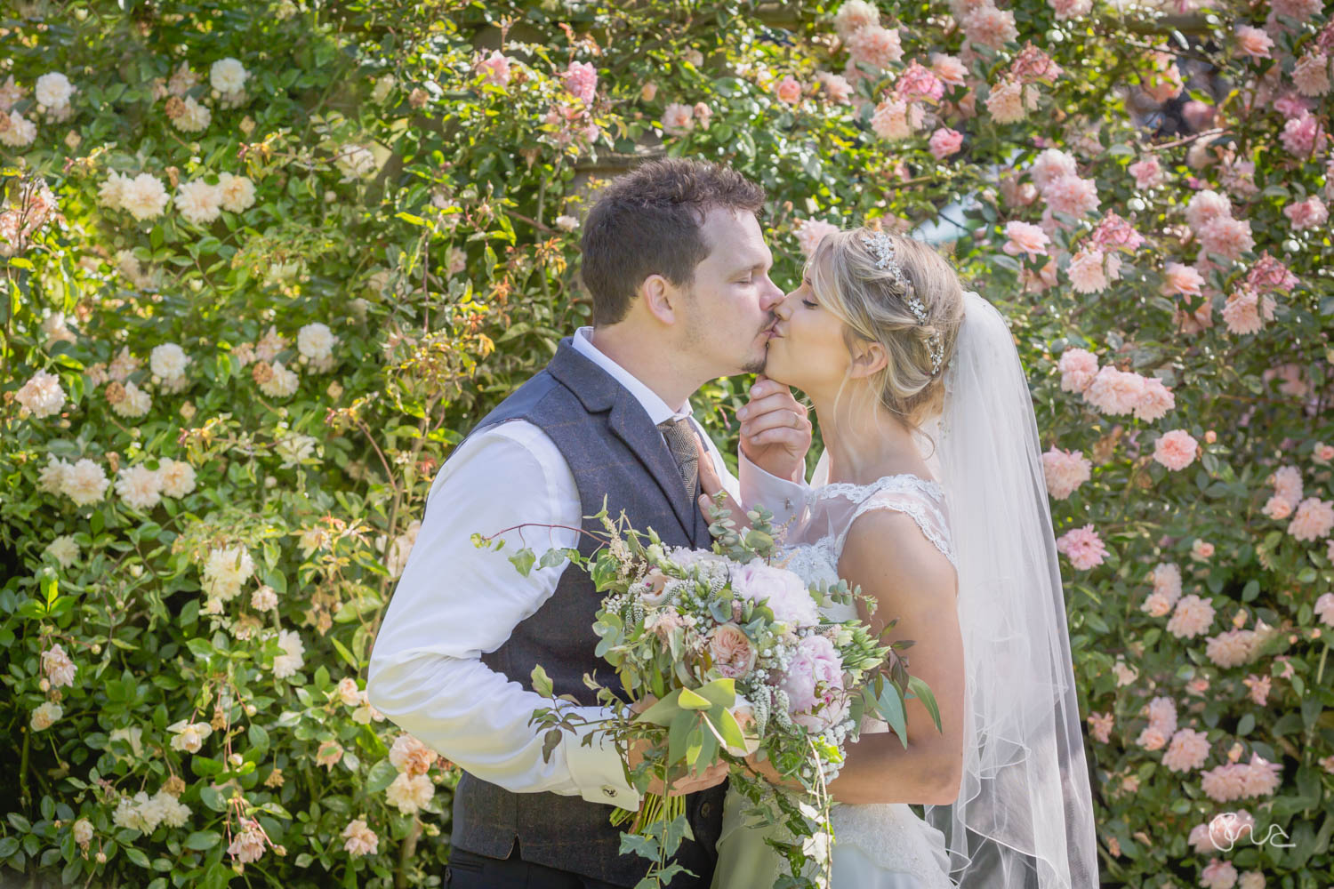 Bride and groom at Pangdean Old Barn