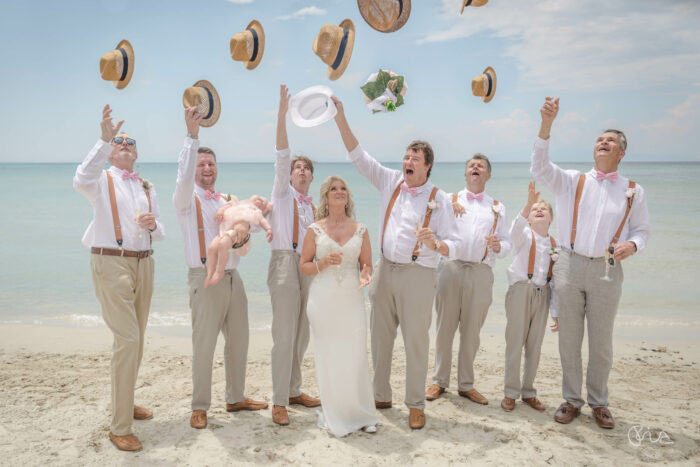 Group shots at Sani Beach wedding in Greece