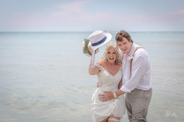 Bride and Groom at Sani Beach wedding in Greece