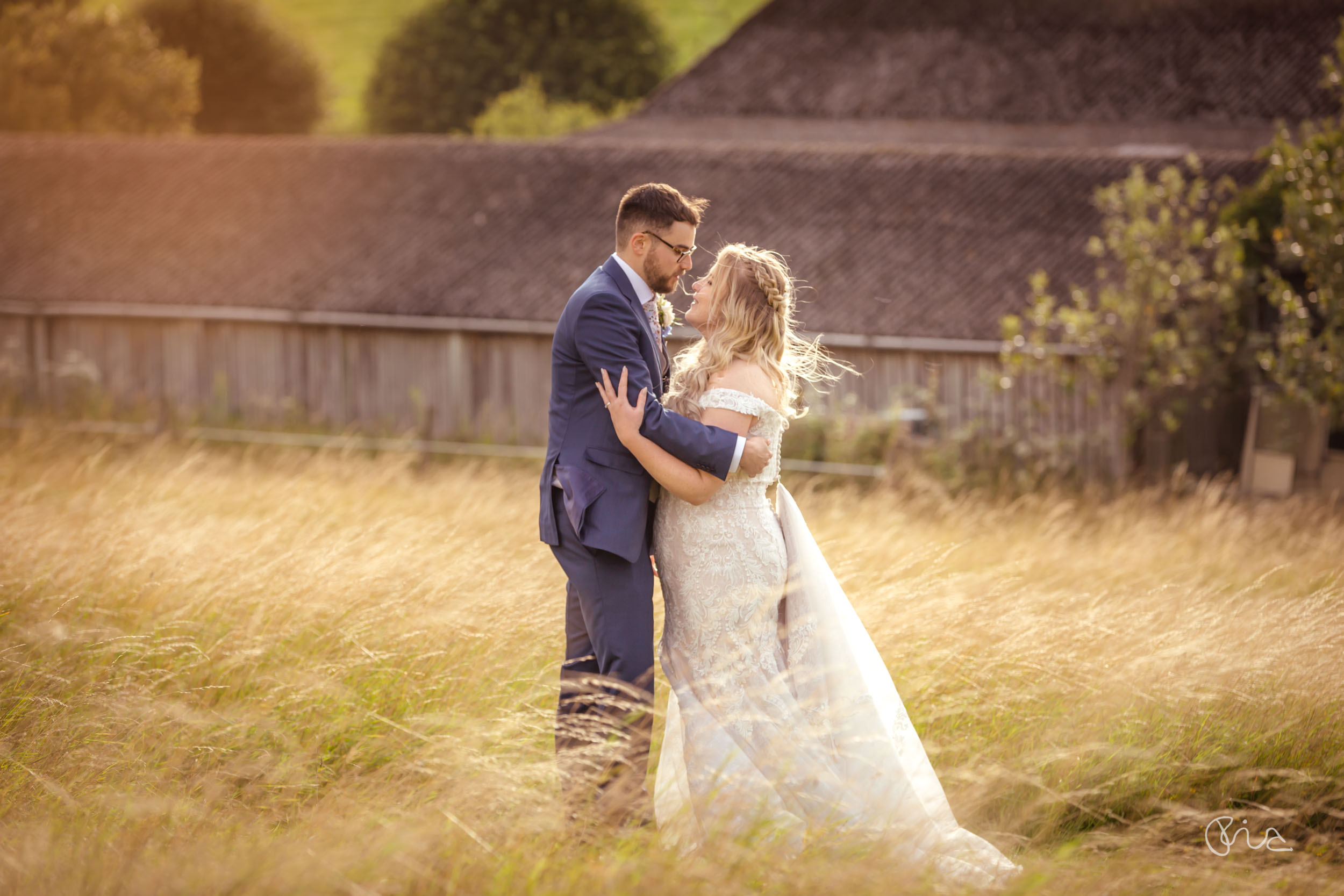 Bride and groom at Upwaltham Barns wedding