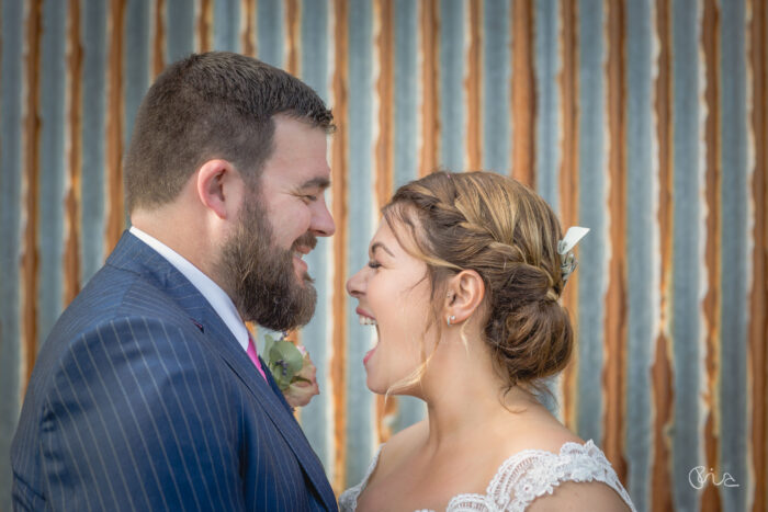 Bride and groom at festival wedding