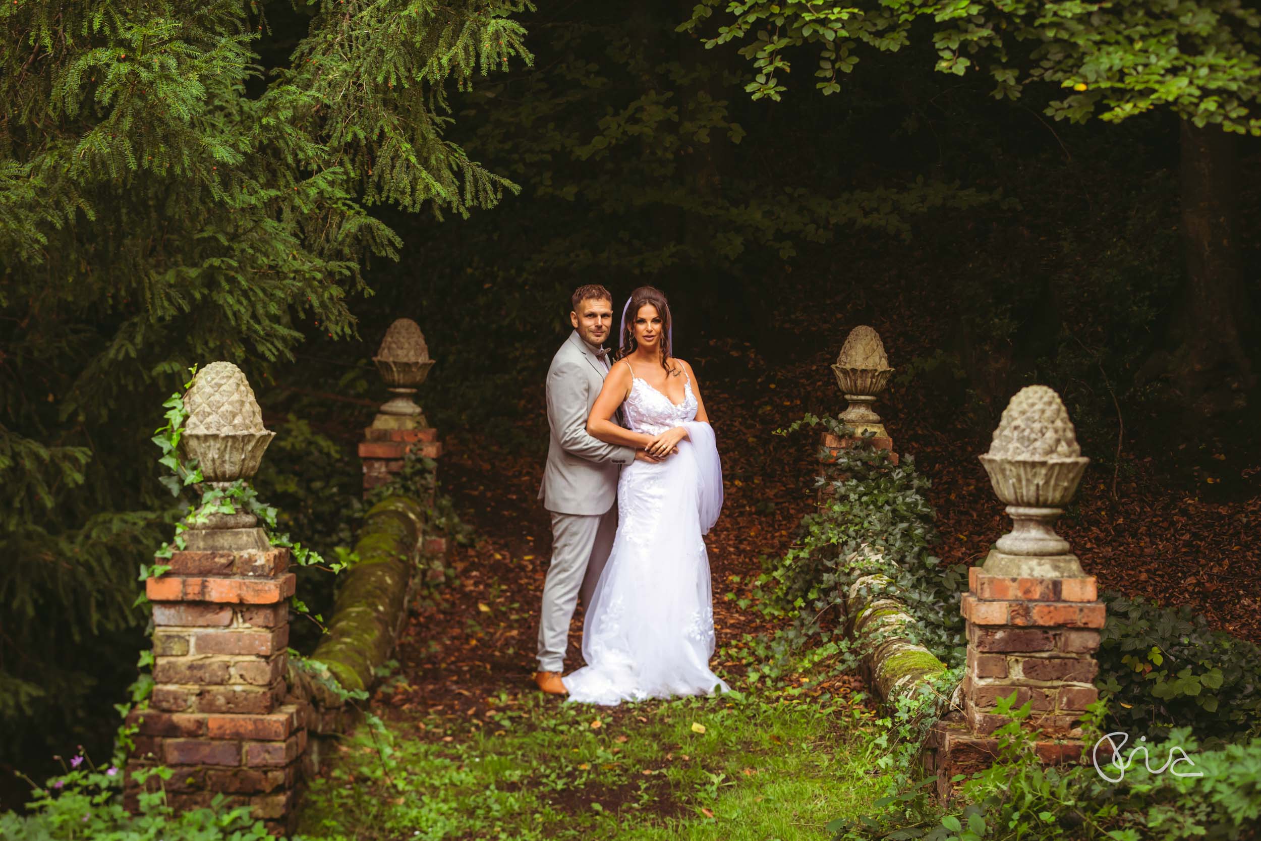 Bride and groom at PowderMills Hotel wedding