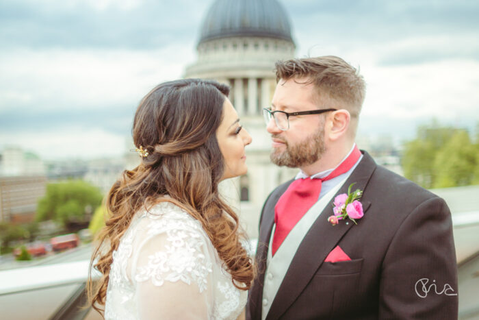 Bride and groom at St Paul's Cathedral wedding in London