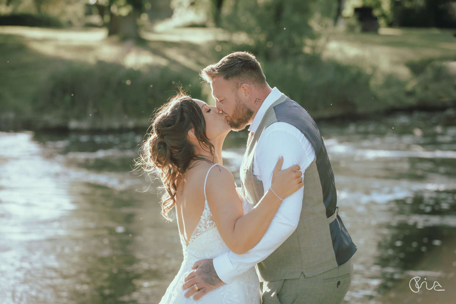 Bride and groom at Mapledurham Mill