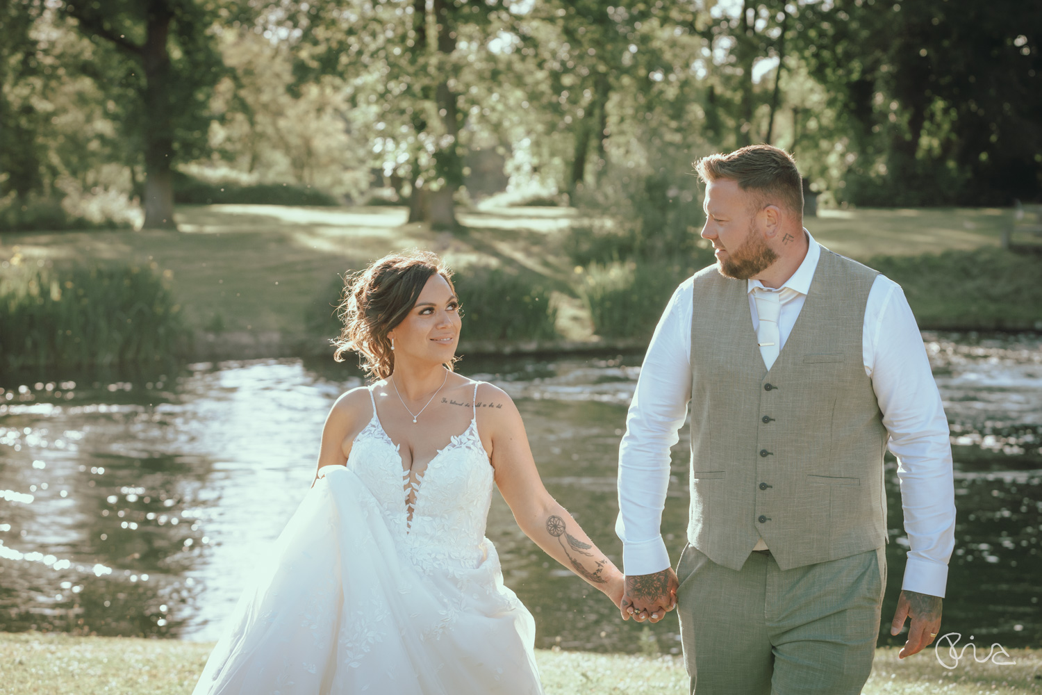 Bride and groom at Mapledurham Mill