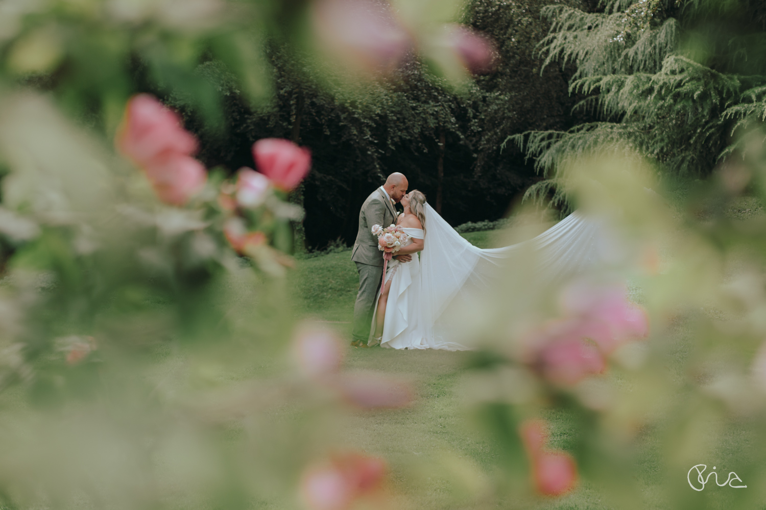 Bride and groom at Powdermills Hotel wedding