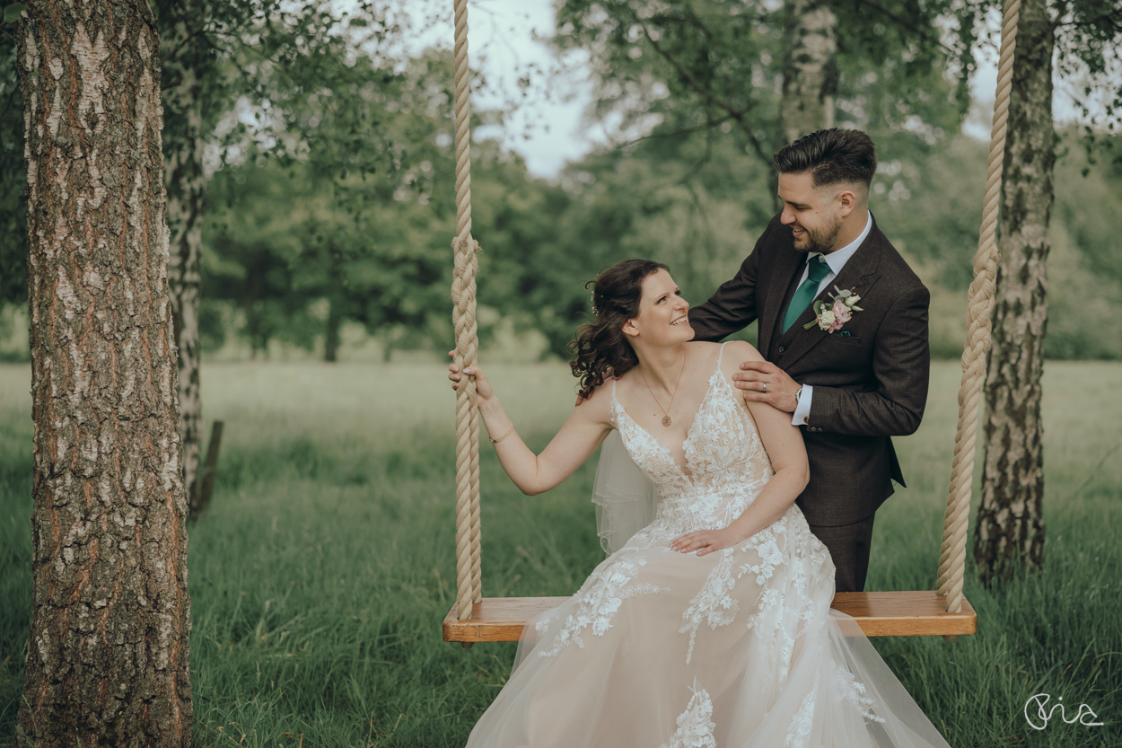 Bride and groom at Brookfield Barn